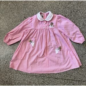 Vintage Toddler Girls Dress Pink Gingham Cheer Bears Cotton Italian Made 3T